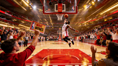 篮球直播画面 - NBA赛场球员扣篮瞬间，观众欢呼